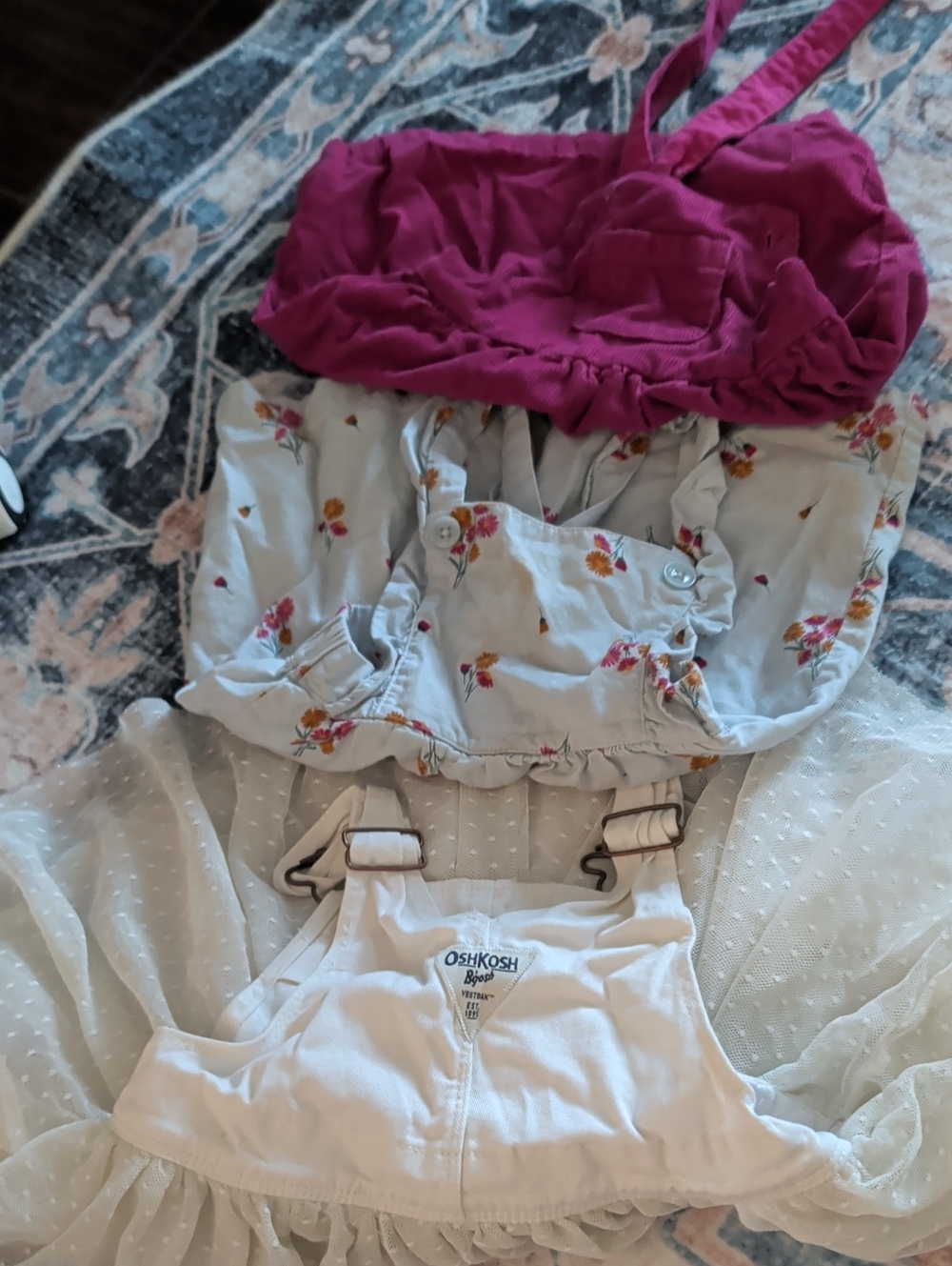 OshKosh B'gosh Cream + Floral and Magenta overall  Dresses